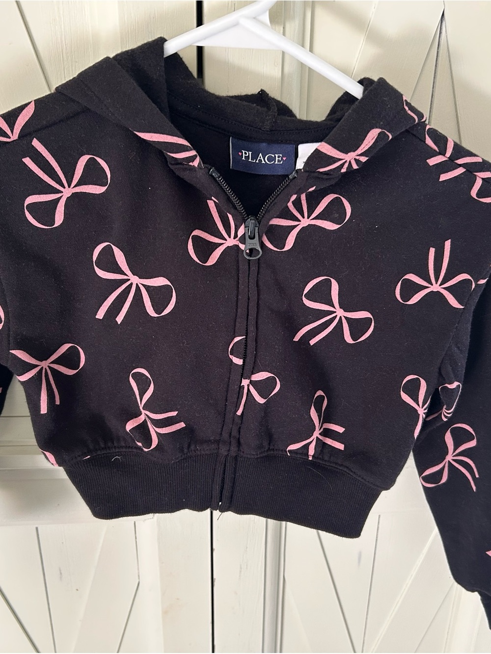 The Children's Place Black Zip Hoodie with Pink Bow Print